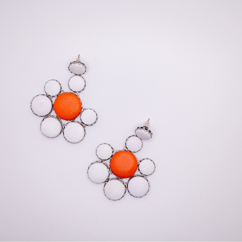 Vibrant Orange and White Floral Earrings